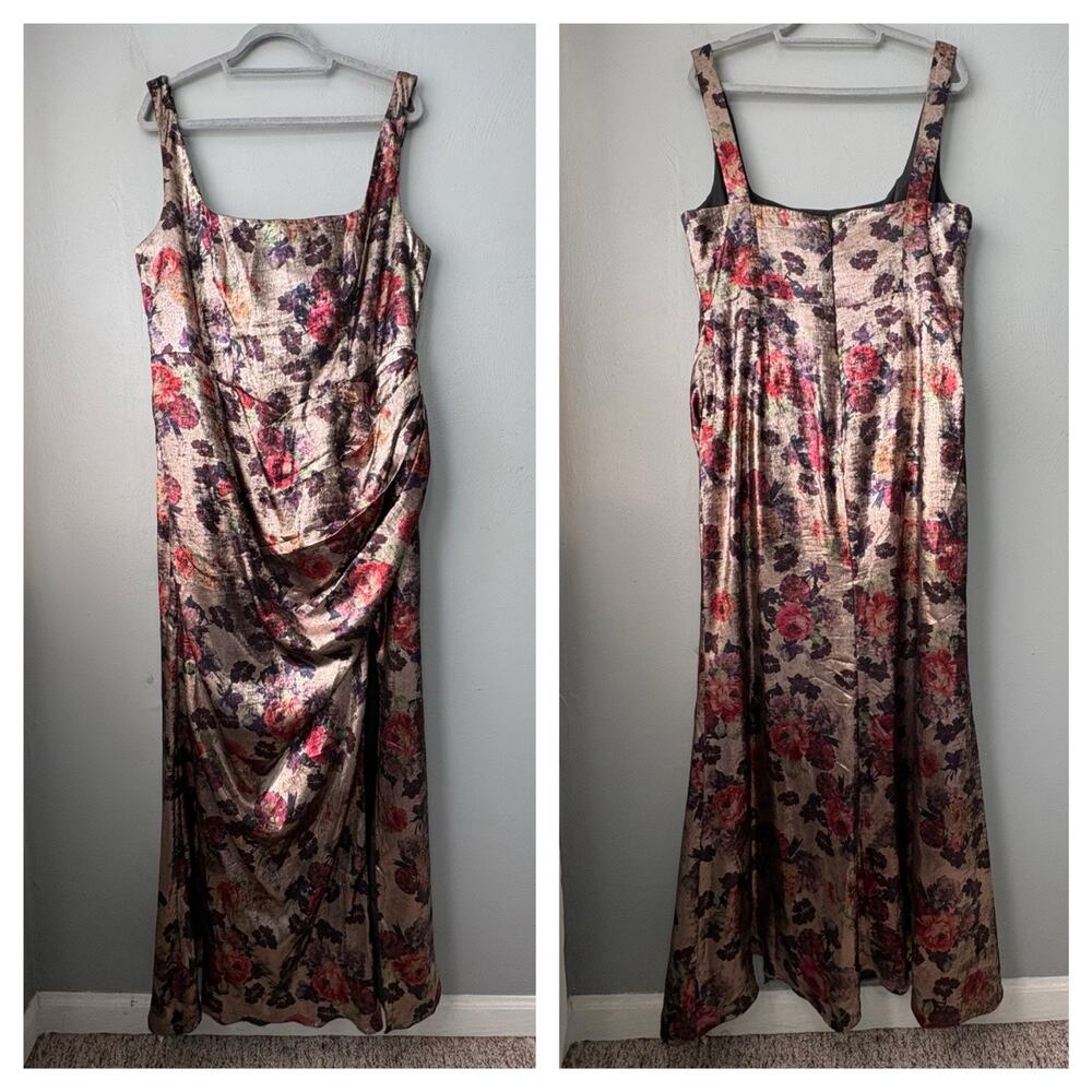 Azazie Atelier Janette Dress Size 20 Formal Metallic Floral Wedding Evening Goth